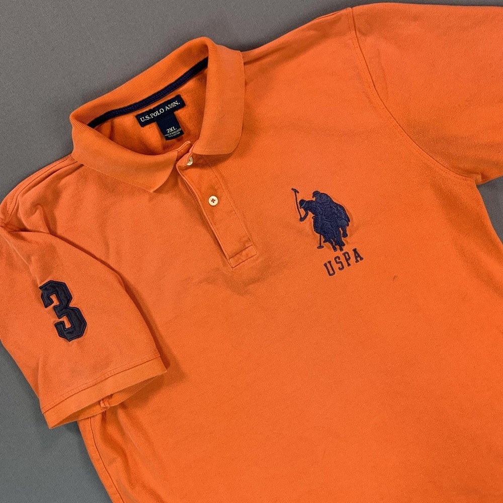 U.S. Polo Assn Polo Shirt Mens 2XL Orange Big Pony 3‎ Sleeve Cotton Knit Casual